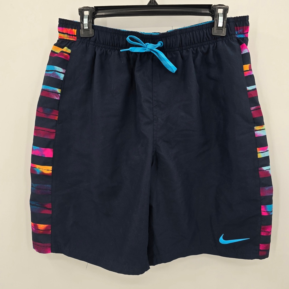 Nike Swim Trunks Mens Large Navy Blue Striped Swim Trunks Board Shorts